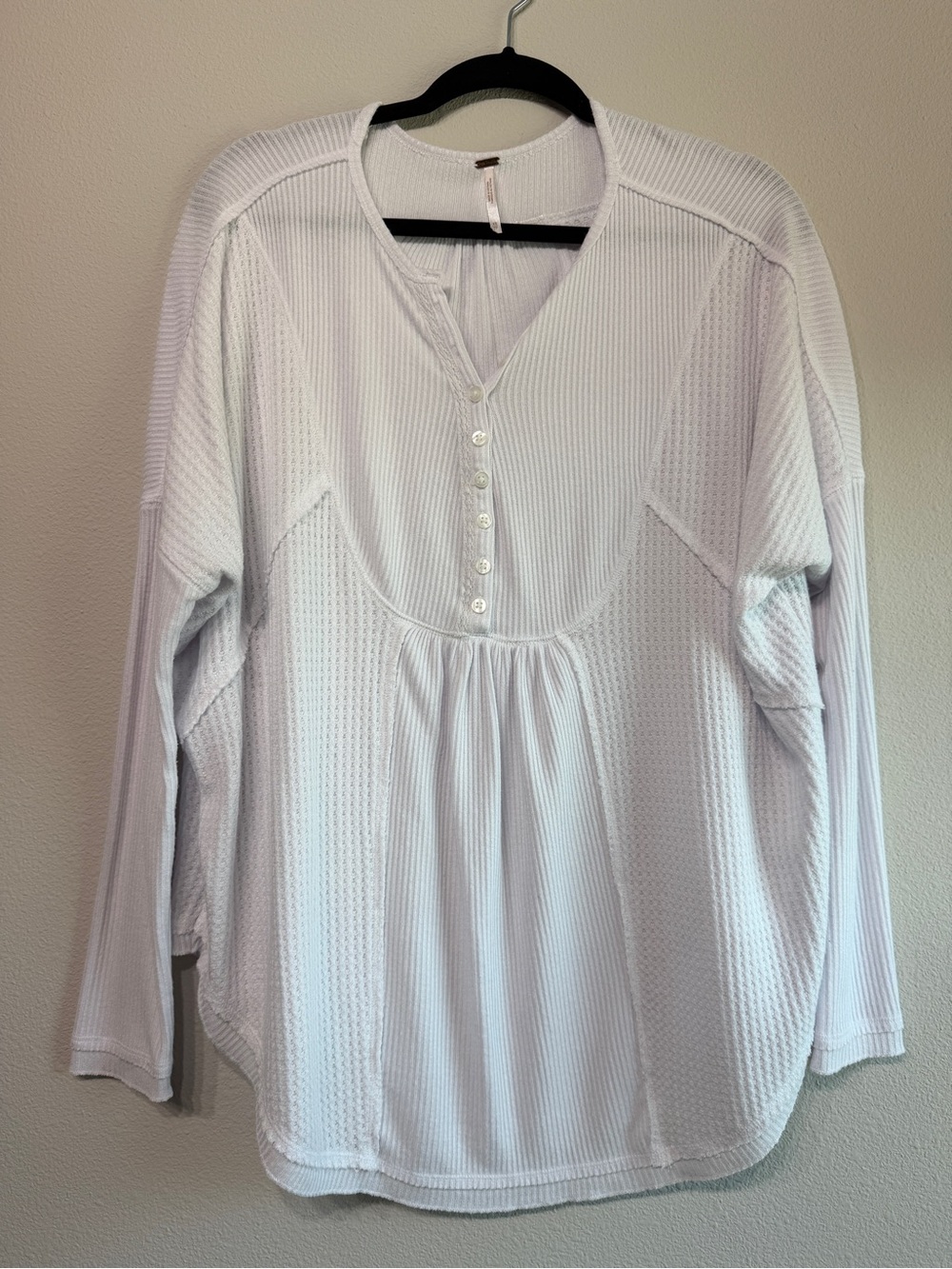 Free People Leo Henley Tee White Womens XS Super Soft Waffle Knit Casual Thermal